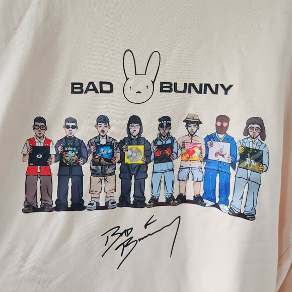 Bad Bunny Long Sleeve Tan Graphic Pullover Sweater - Picture 4 of 7